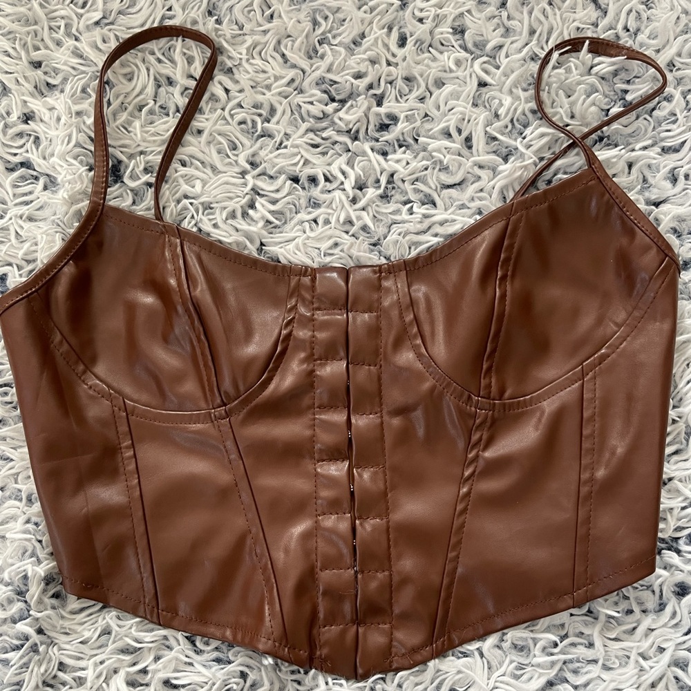 fake leather brown corset top